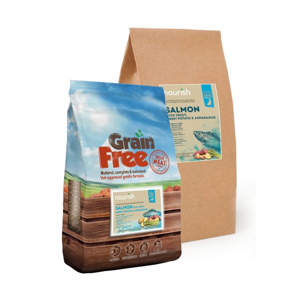 View of nourish Grain Free Large Breed Salmon with Sweet Potato Dry Dog Food